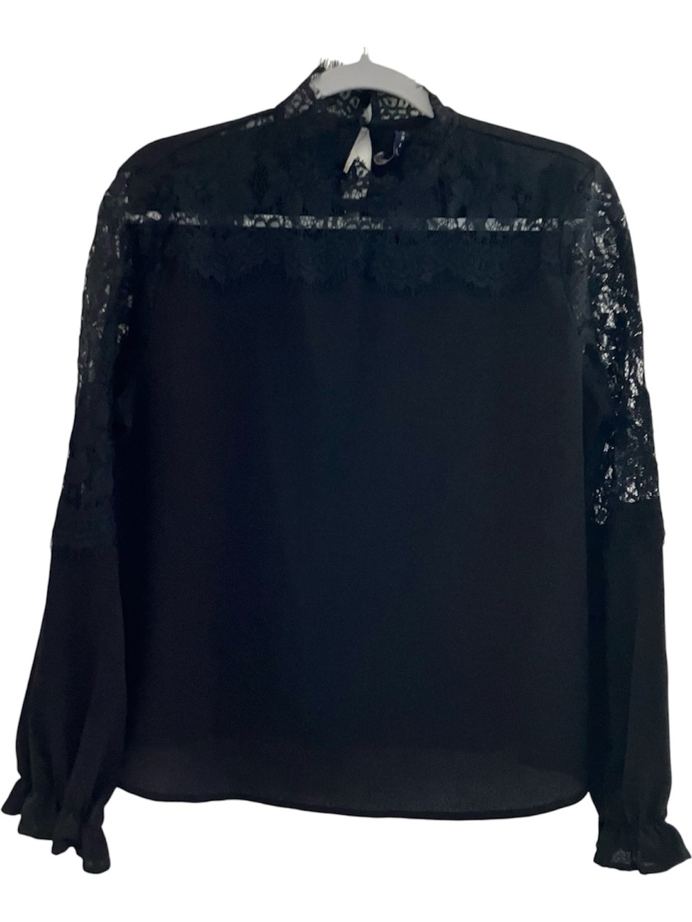 Luna Ray Black Lace Mock Neck Long Sleeve Blouse Women’s XL Elegant Sheer Top